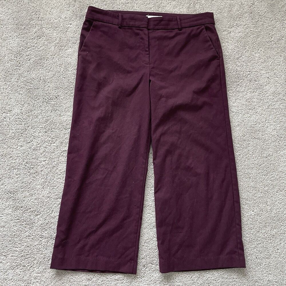 LOFT Wide Leg Cropped Soft Herringbone Fabric Maroon Color Size 12
